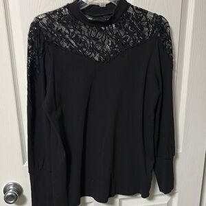 Maurices Black Lace Long Sleeve Blouse with Mandarin Collar